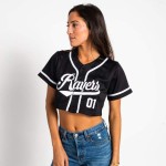 Women's Crop Top Baseball Jersey - Black White Stripe Jersey Shirt Baseball Tee Shirt