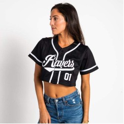 Women's Crop Top Baseball Jersey - Black White Stripe Jersey Shirt Baseball Tee Shirt