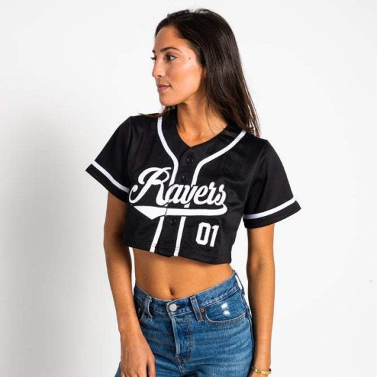 Women's Crop Top Baseball Jersey - Black White Stripe Jersey Shirt Baseball Tee Shirt