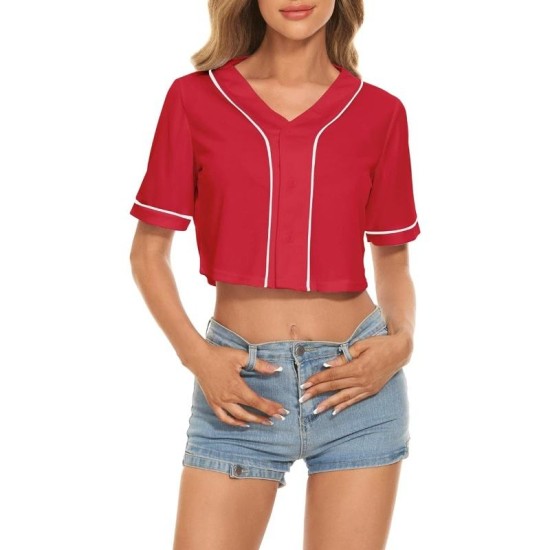 Women's Baseball Jersey Crop Top Button down V-Neck Blouse with Short Sleeves Sportswear for Softball and Baseball