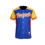 New Arrival V Neck Buttons Blue China Custom Baseball Jersey