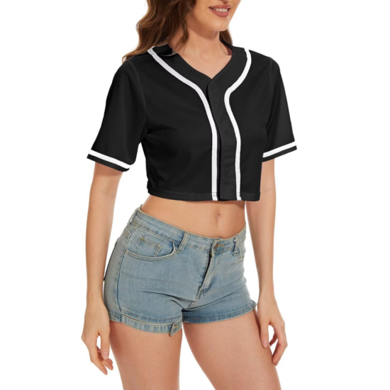 Unisex Crop Top Baseball Jersey Custom Black White Stripe Plus Size Sportswear Breathable Shirt