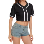 Women's Crop Top Baseball Jersey in Black & White Stripe Custom LOGO OEM & ODM Breathable Plus Size Shirt