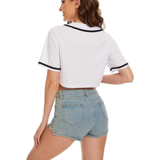 Unisex Crop Top Baseball Jersey Custom Black White Stripe Plus Size Sportswear Breathable Shirt