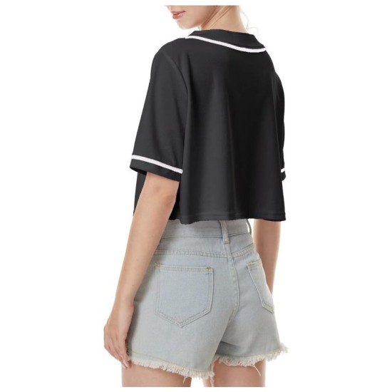 Women's Baseball Jersey Crop Top Button Down V-Neck Blouse with Short Sleeves Sportswear for Softball and Baseball