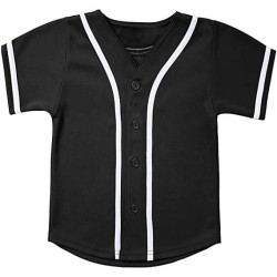 Babyhealthy Kids Baseball Jersey Button Down Hip Hop Personalized Sport T Shirts Tops for Boys Black