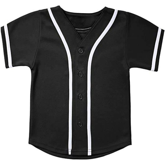 Babyhealthy Kids Baseball Jersey Button Down Hip Hop Personalized Sport T Shirts Tops for Boys Black