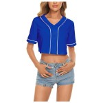 Women's Baseball Jersey Crop Top Button down V-Neck Blouse with Short Sleeves Sportswear for Softball and Baseball