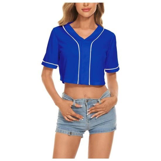 Women's Baseball Jersey Crop Top Button down V-Neck Blouse with Short Sleeves Sportswear for Softball and Baseball
