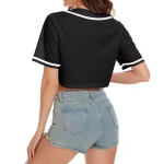 Women's Crop Top Baseball Jersey in Black & White Stripe Custom LOGO OEM & ODM Breathable Plus Size Shirt