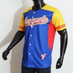 New Arrival V Neck Buttons Blue China Custom Baseball Jersey